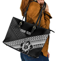 Custom Rugby Fiji Leather Tote Bag Black Traditional Masi Inspired