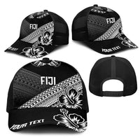 Personalised Rugby Fiji Mesh Trucker Cap Black Traditional Masi Inspired