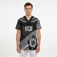 Custom Rugby Fiji Scrub Top Black Traditional Masi Inspired