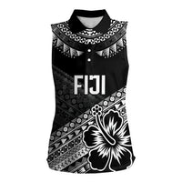 Custom Rugby Fiji Women Sleeveless Polo Shirt Black Traditional Masi Inspired