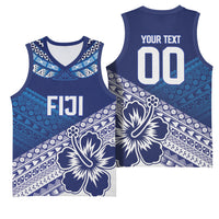 Custom Rugby Fiji Basketball Jersey Blue Traditional Masi Inspired