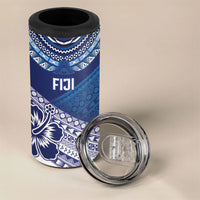 Custom Rugby Fiji 4 in 1 Can Cooler Tumbler Blue Traditional Masi Inspired