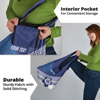 Custom Rugby Fiji Grocery Bag Blue Traditional Masi Inspired