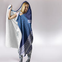 Custom Rugby Fiji Hooded Blanket Blue Traditional Masi Inspired