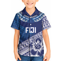 Custom Rugby Fiji Kid Hawaiian Shirt Blue Traditional Masi Inspired LT9 Kid Blue - Polynesian Pride