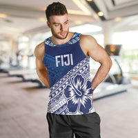 Custom Rugby Fiji Men Tank Top Blue Traditional Masi Inspired