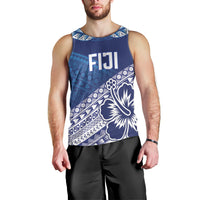 Custom Rugby Fiji Men Tank Top Blue Traditional Masi Inspired