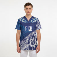 Custom Rugby Fiji Scrub Top Blue Traditional Masi Inspired