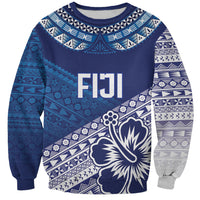 Custom Rugby Fiji Sweatshirt Blue Traditional Masi Inspired