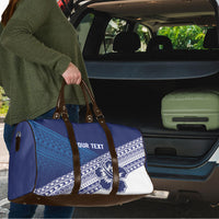 Custom Rugby Fiji Travel Bag Blue Traditional Masi Inspired