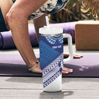 Custom Rugby Fiji Tumbler With Handle Blue Traditional Masi Inspired