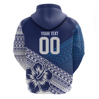 Custom Rugby Fiji Zip Hoodie Blue Traditional Masi Inspired