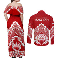 Tonga Rugby Couples Matching Off Shoulder Maxi Dress and Long Sleeve Button Shirts Proud Tongan Ngatu Kupesi World Cup 2023 No1 LT9 - Polynesian Pride