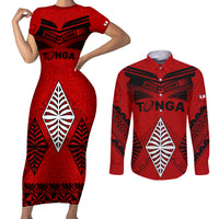 Tonga Rugby Couples Matching Short Sleeve Bodycon Dress and Long Sleeve Button Shirts Proud Tongan Ngatu Kupesi World Cup 2023 No2 LT9 Black - Polynesian Pride