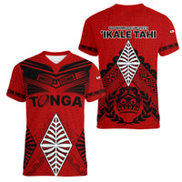 Tonga Rugby Women V Neck T Shirt Proud Tongan Ngatu Kupesi World Cup 2023 No2 LT9 - Polynesian Pride