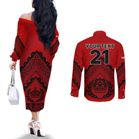 Custom Tonga Rugby Couples Matching Off The Shoulder Long Sleeve Dress and Long Sleeve Button Shirts Proud Tongan Ngatu Kupesi World Cup 2023 No2 LT9 - Polynesian Pride