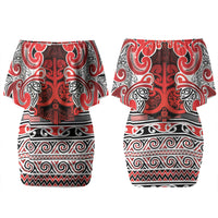Aotearoa Iwi Ngapuhi Couples Matching Off Shoulder Short Dress and Hawaiian Shirt Maori Wharenui House Tribal Pattern