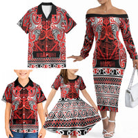 Aotearoa Iwi Ngapuhi Family Matching Off The Shoulder Long Sleeve Dress and Hawaiian Shirt Maori Wharenui House Tribal Pattern