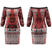 Aotearoa Iwi Ngapuhi Family Matching Off The Shoulder Long Sleeve Dress and Hawaiian Shirt Maori Wharenui House Tribal Pattern