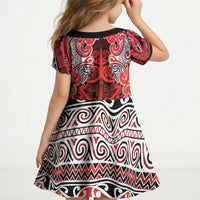 Aotearoa Iwi Ngapuhi Kid Short Sleeve Dress Maori Wharenui House Tribal Pattern