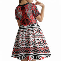 Aotearoa Iwi Ngapuhi Kid Short Sleeve Dress Maori Wharenui House Tribal Pattern