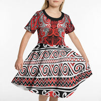 Aotearoa Iwi Ngapuhi Kid Short Sleeve Dress Maori Wharenui House Tribal Pattern