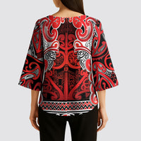 Aotearoa Iwi Ngapuhi Kimono Sleeve Blouse Maori Wharenui House Tribal Pattern