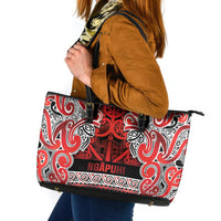 Aotearoa Iwi Ngapuhi Leather Tote Bag Maori Wharenui House Tribal Pattern