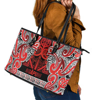 Aotearoa Iwi Ngapuhi Leather Tote Bag Maori Wharenui House Tribal Pattern