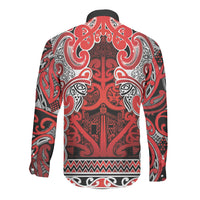 Aotearoa Iwi Ngapuhi Long Sleeve Button Shirt Maori Wharenui House Tribal Pattern