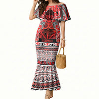 Aotearoa Iwi Ngapuhi Mermaid Dress Maori Wharenui House Tribal Pattern