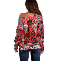 Aotearoa Iwi Ngapuhi Off Shoulder Sweater Maori Wharenui House Tribal Pattern