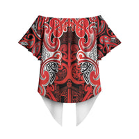 Aotearoa Iwi Ngapuhi Off Shoulder Wrap Waist Top Maori Wharenui House Tribal Pattern