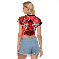Aotearoa Iwi Ngapuhi Raglan Cropped T Shirt Maori Wharenui House Tribal Pattern