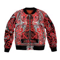 Aotearoa Iwi Ngapuhi Sleeve Zip Bomber Jacket Maori Wharenui House Tribal Pattern