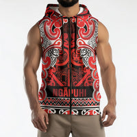 Aotearoa Iwi Ngapuhi Sleeveless Zip Hoodie Maori Wharenui House Tribal Pattern