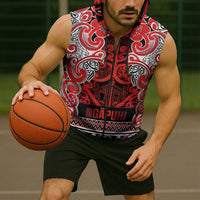 Aotearoa Iwi Ngapuhi Sleeveless Zip Hoodie Maori Wharenui House Tribal Pattern