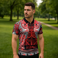 Aotearoa Iwi Ngapuhi Zipper Polo Shirt Maori Wharenui House Tribal Pattern