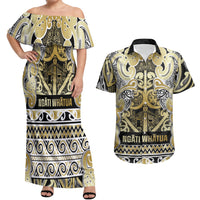 Aotearoa Iwi Ngati Whatua Couples Matching Off Shoulder Maxi Dress and Hawaiian Shirt Maori Wharenui House Tribal Pattern