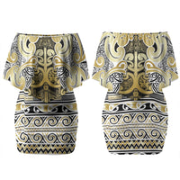 Aotearoa Iwi Ngati Whatua Couples Matching Off Shoulder Short Dress and Hawaiian Shirt Maori Wharenui House Tribal Pattern