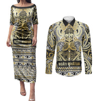 Aotearoa Iwi Ngati Whatua Couples Matching Puletasi and Long Sleeve Button Shirt Maori Wharenui House Tribal Pattern