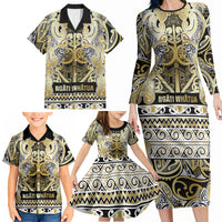 Aotearoa Iwi Ngati Whatua Family Matching Long Sleeve Bodycon Dress and Hawaiian Shirt Maori Wharenui House Tribal Pattern