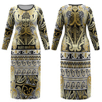 Aotearoa Iwi Ngati Whatua Family Matching Long Sleeve Bodycon Dress and Hawaiian Shirt Maori Wharenui House Tribal Pattern