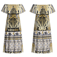 Aotearoa Iwi Ngati Whatua Family Matching Off Shoulder Maxi Dress and Hawaiian Shirt Maori Wharenui House Tribal Pattern