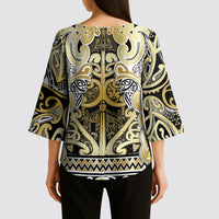 Aotearoa Iwi Ngati Whatua Kimono Sleeve Blouse Maori Wharenui House Tribal Pattern