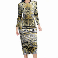 Aotearoa Iwi Ngati Whatua Long Sleeve Bodycon Dress Maori Wharenui House Tribal Pattern
