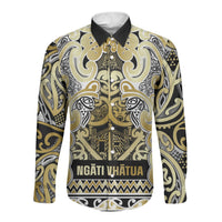 Aotearoa Iwi Ngati Whatua Long Sleeve Button Shirt Maori Wharenui House Tribal Pattern