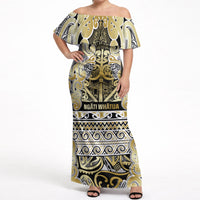 Aotearoa Iwi Ngati Whatua Off Shoulder Maxi Dress Maori Wharenui House Tribal Pattern