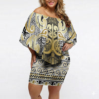 Aotearoa Iwi Ngati Whatua Off Shoulder Short Dress Maori Wharenui House Tribal Pattern