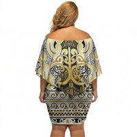 Aotearoa Iwi Ngati Whatua Off Shoulder Short Dress Maori Wharenui House Tribal Pattern